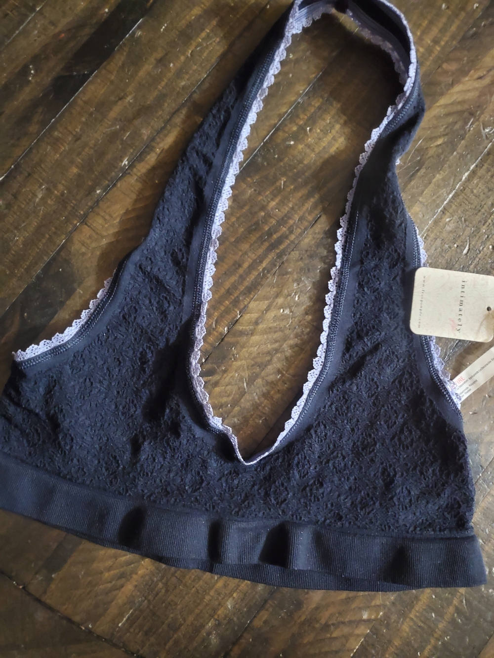 Free People Black Lace Halter Bralette with Scallop Trim